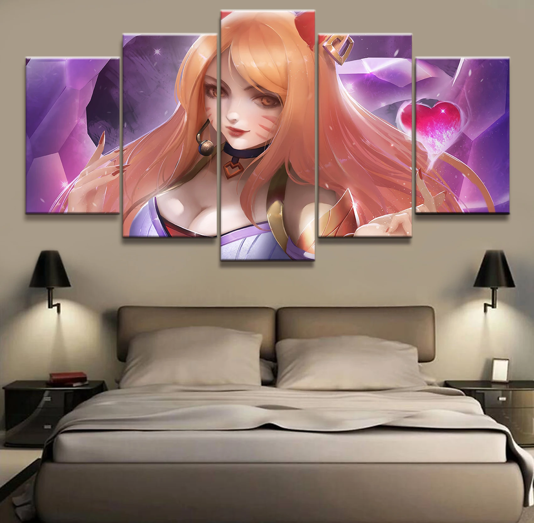 

5 Piece Cartoon Pictures Artwork Cute Sexy League of Legends LOL Ahri Game Poster Paintings Canvas Art for Home Decor Wall Art