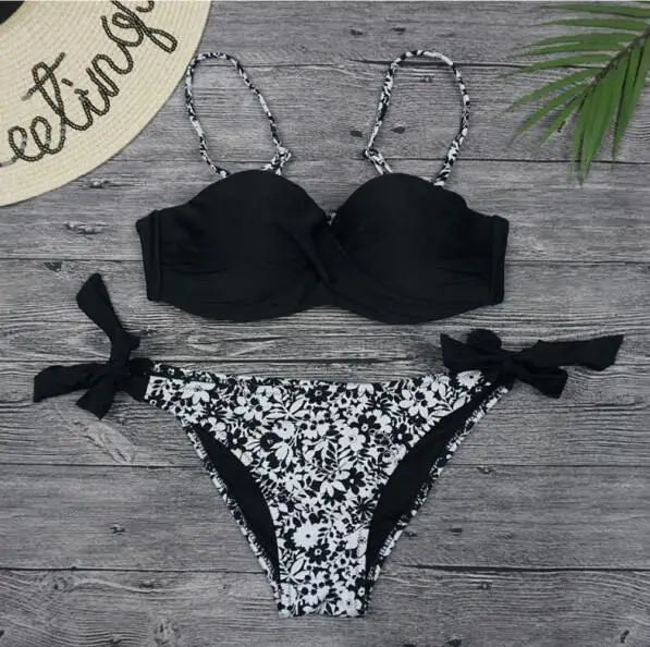 

Floral lace steel support pregnant women small chest split triangle sexy bikini female swimsuit swimwear new R41