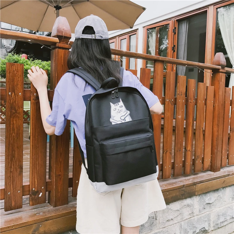 Menghuo Casual Women School Backpack Lovely Cat Printed Canvas Backpack Teenager Girls Large Capacity Ladies School Bag Mochilas (53)