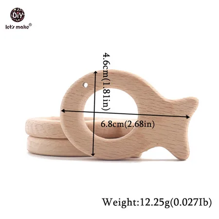 Let's Make 1PC Baby Teether Animal Wood Rings Elephant Camera Heart BPA Free Wooden Teether Nursing Accessorie Teething Toys fish