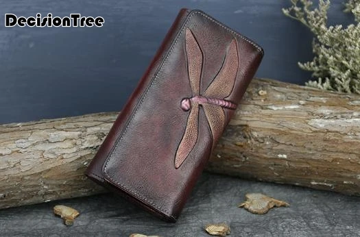 

Top Selling Cowhide Vintage Long Style Women Wallet High Quality Genuine Leather Butterfly Carving Bag Zipper Clutch WalletLFB70