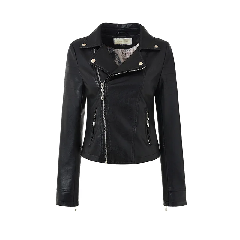 Fashion Soft Faux Leather Motorcycle Jacket Women Black Short Zipper Punk Winter Women Coat Full