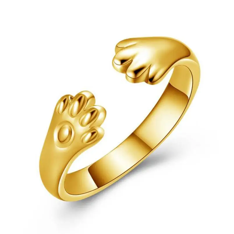 Cute Women ring 2017 fashoin ladies cute Cat Paw Open Ring Silver