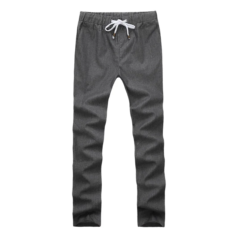 

Mens Straight Casual Pants Male Cotton Linen Loose Pants Elastic Waist Drawstring Trousers Spring Autumn Fashion Pants