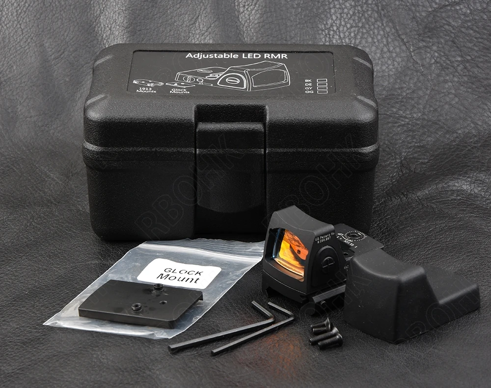 Mini rmr style 1x red dot sight scope for picatinny rail and glock base mount Key switch 6 MOA black M6293 Mini rmr style 1x red dot sight scope for picatinny rail and glock base mount Key switch 6 MOA black M6293