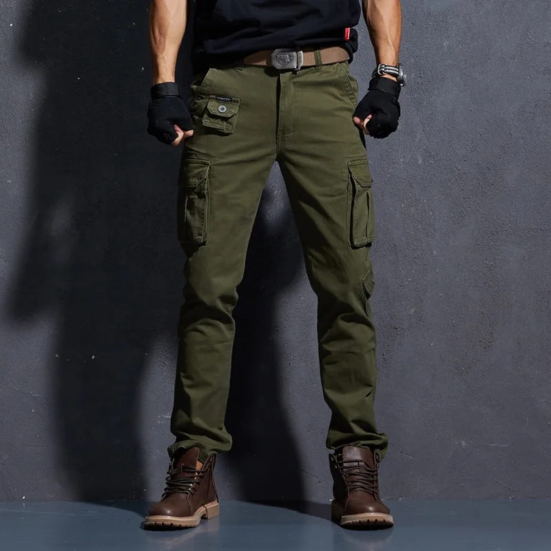 Весенние военные тактические брюки-карго, хлопковые повседневные камуфляжные брюки, мужские панталоны - Цвет: Армейский зеленый