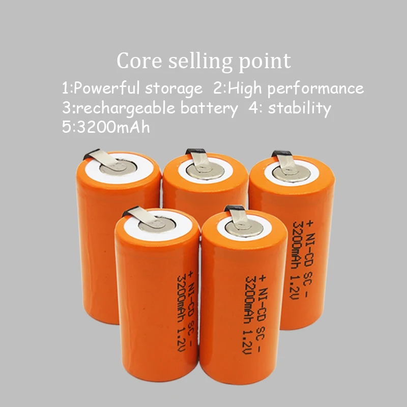 

Free Shipping 24PCS22*42mm Sub C SC Rechargeable Battery Orange 1.2V 3200mAh NI-CD Batteries For Electronic Tools