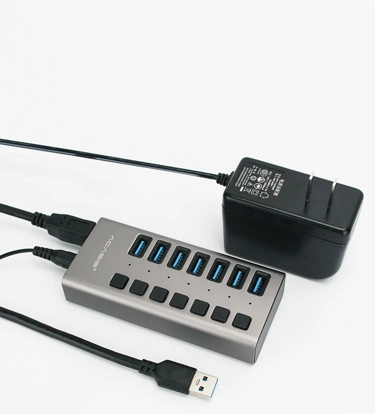 Acasis USB3.0 7-портовый сплиттер мульти-интерфейс расширения концентратор преобразования концентратор, украшенное мозаикой из драгоценных камней, 12V 2A Питание для Тетрадь компьютер
