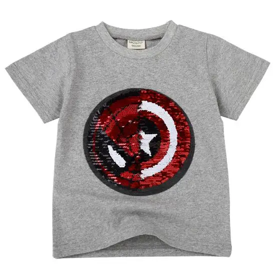 

2-8T Toddler Magic Sequin Reversible Cartoon Baby Boys spiderman sequin T Shirt For Summer Infant Kids Boys Girls Clothes Cotton