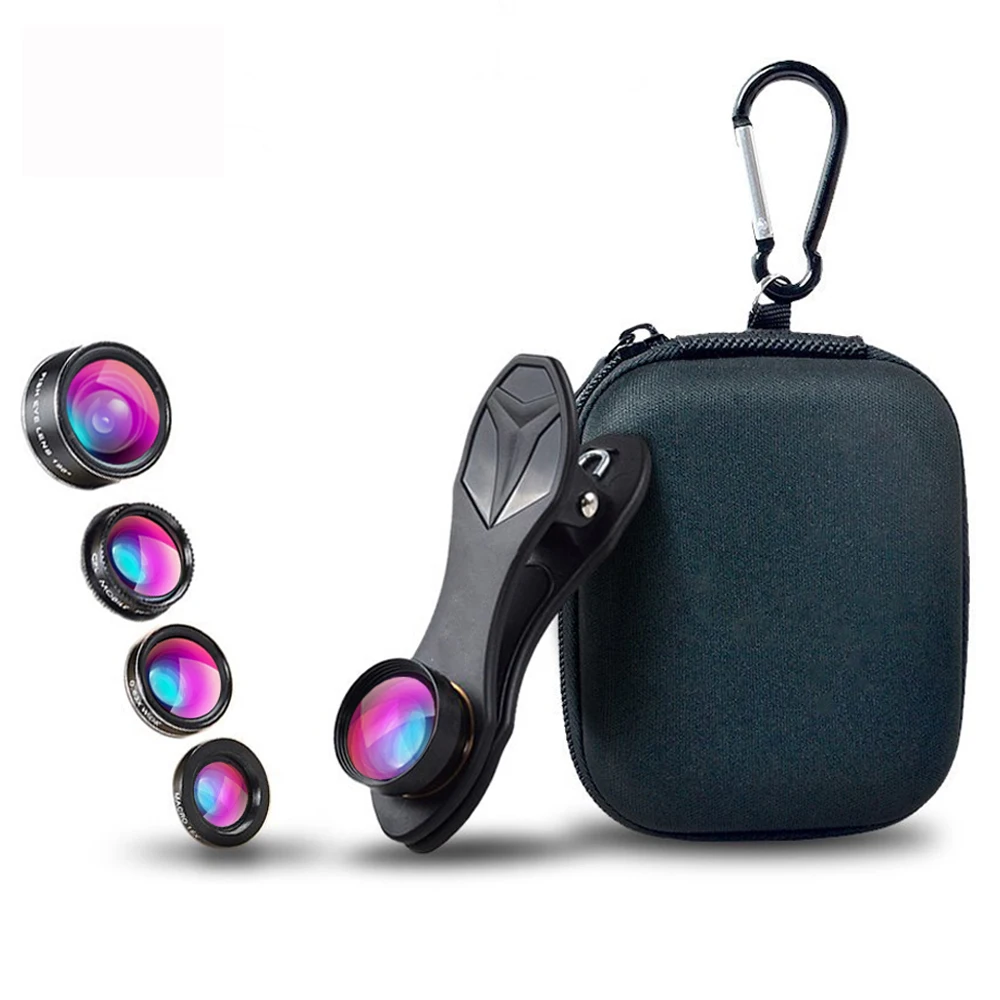 

Universal Clip 5 in 1 Fish eye Lens Wide Angle Macro 2X Teleconverter CPL Mobile Phone Lens For iPhone 6s 7 6plus Samsung s8