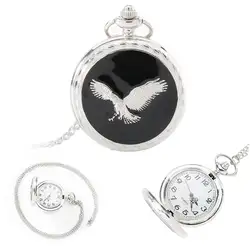 Винтаж черный низ Eagle Wing круглый корпус кварцевые карманные часы кулон Цепочки и ожерелья с цепочкой подарки lxh