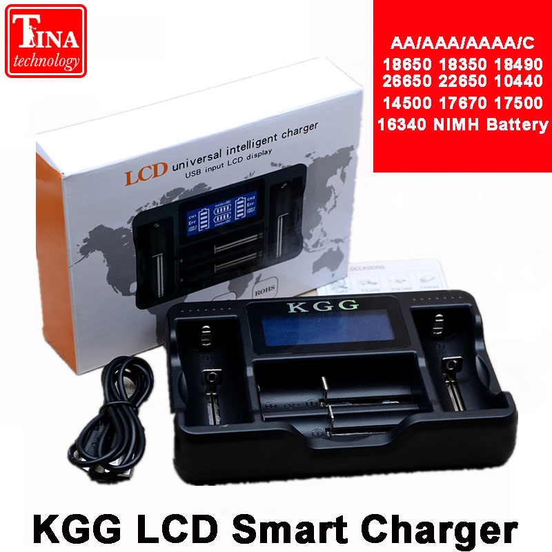 

KGG Intelligent Charger For AA/AAA/AAAA/C 18650 18350 26650 22650 10440 14500 NiMH LCD Display USB Rapid Battery Smart Charger