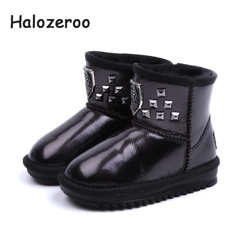 

Halozeroo New Winter Baby Girl Genuine Leather Snow Boots Children Rivet Soft Boots Kid Warm Shoes Boy Brand Fashion Black Boots