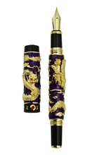 Jinhao Purple Cloisonne Double Dragon Fountain Pen Iridium Medium Nib Advanced Craft Writing Gift Pen for Business, Graduate jinhao ancient grey two dragon playing pearl 18kgp nib fountain pen temple of heave