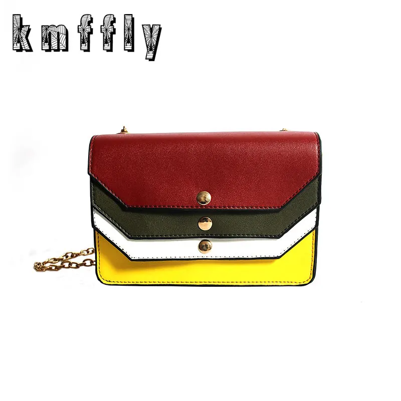 

KMFFLY Fashion Small PU Chains Fold Over Bag Women Multicolor Panelled Patchwork Messenger Bags Female Handbag Shoulder Bag 2017
