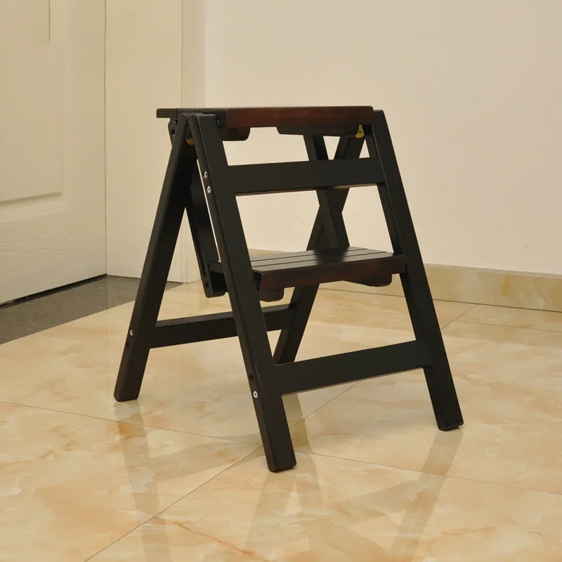 

Household solid wood ladder multi function folding ladder stool ascending platform step stool dual purpose rack stair chair