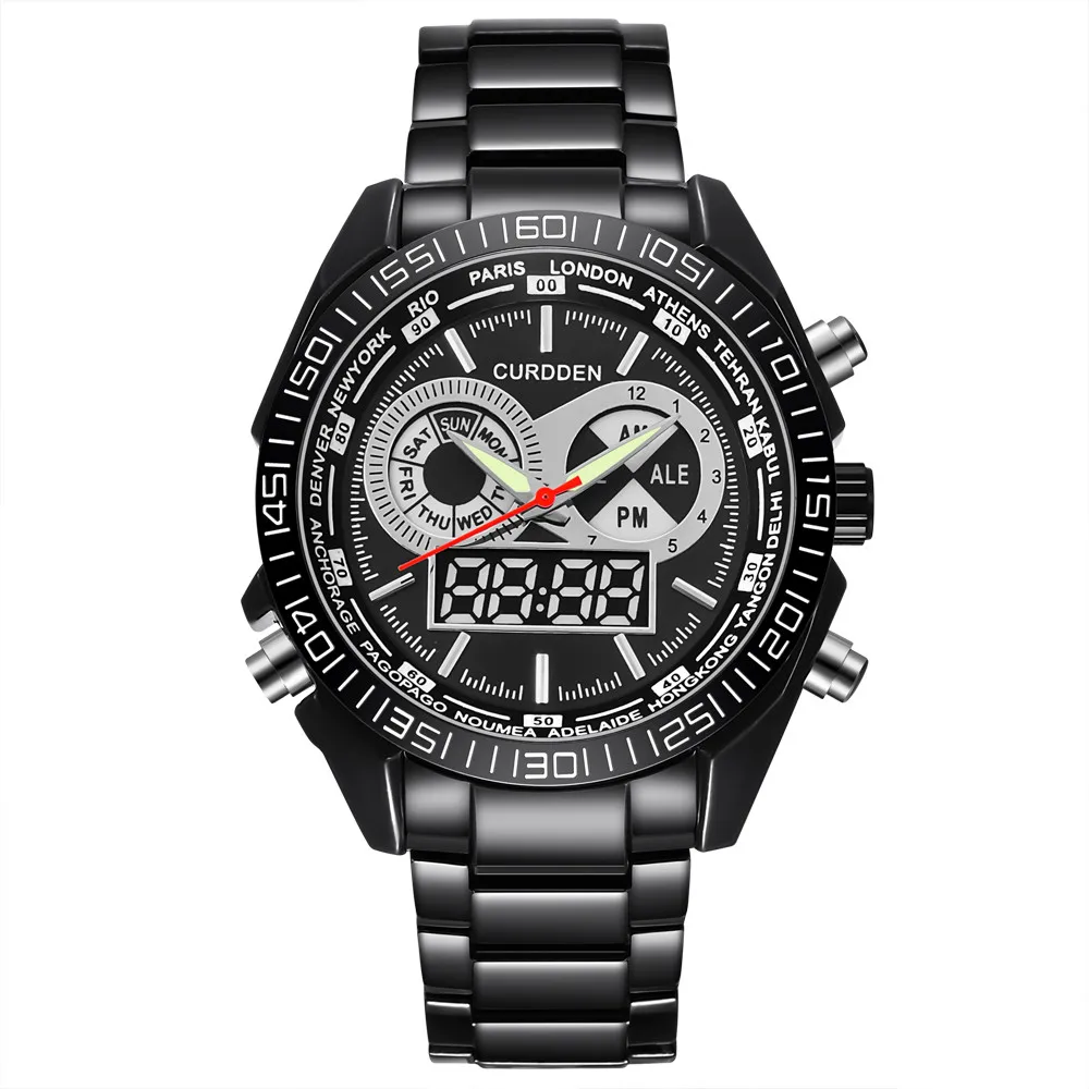 

CURDDEN 668 Luxury Dual Movt MenNew Fantastic Watch High Quality Famous Brand Quarz Analog Digital LED Sport Wrist Watch