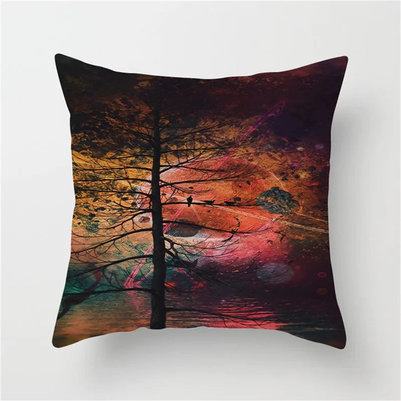 Fuwatacchi Sunrise Forest Pillow Cover Decorative Pillows Cherry Snow Printed Cushion Covers For Sofa Car Pillowcase