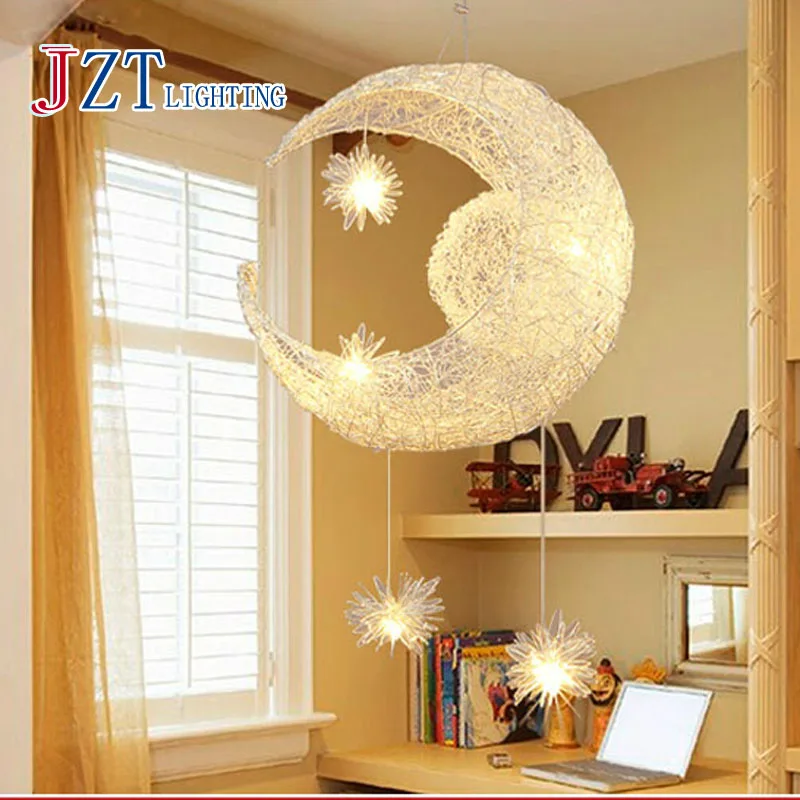 

T LED Creative Modern Children's Room Pendant Lighting Simple Artistical Lamps Moon&Stars Iron Lights Diameter 40cm Best Price