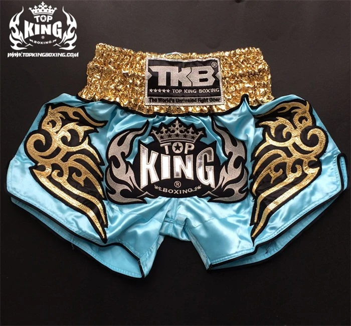 

Mens MMA Boxing Shorts embroidery Sanda Shorts Muay Thai boxing trunks blue color