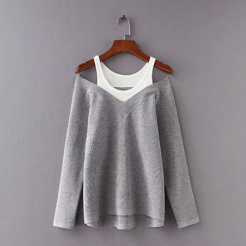 

women sweater O-Neck collar full sleeve streetwear pullovers patchwork office lady knitted 2018 autumn winters female new