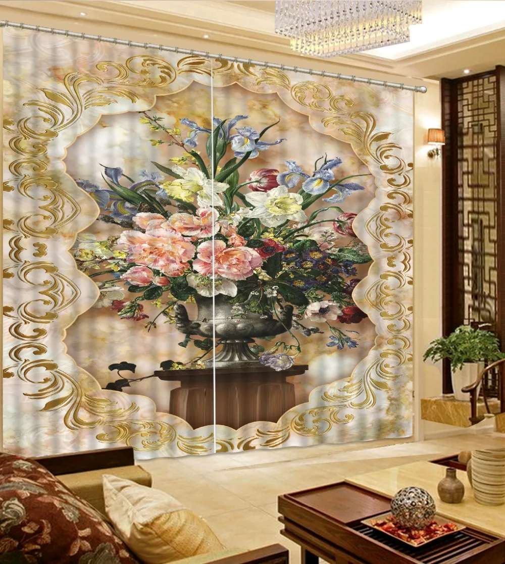European style Window 3D Curtains For Living room Wedding Bedroom Curtain Marble vase 3d | Дом и сад