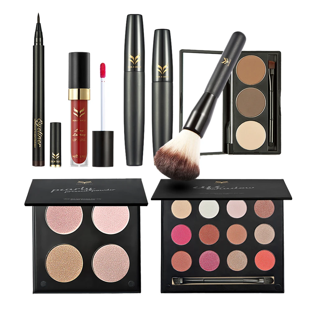 

8pcs Makeup Kit Palette Eyeshadow Lip Gloss Foundation Blusher Powder Brush