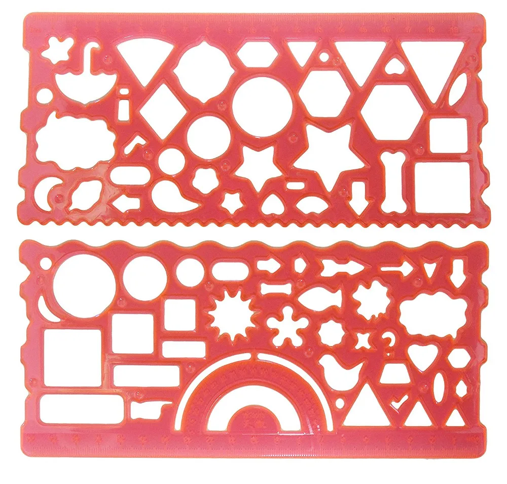 Modelli di plastica Disegno Forma Geometrica Righelli Triangolo Cerchio Disegno per il Capretto Studente Righello Set 2 pz Colore casuale in Modelli di