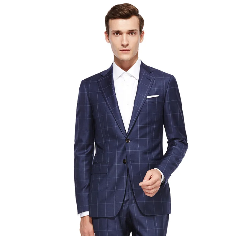 

Men's Wardrobe Essentials Slim Fit Windowpane Suit Tailor Made Navy Blue Windowpane Check Suits For Men,Elegant Business Suit