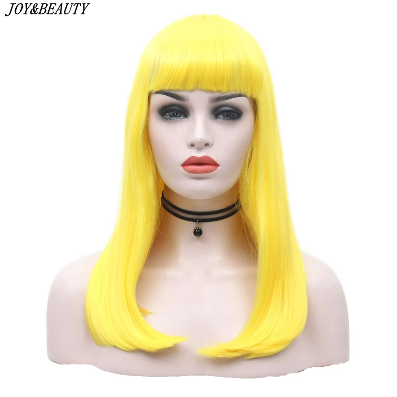 JOY&BEAUTY Yellow Synthetic Lace Front Wig Heat Resistant Hair 18 inch Cosplay Wig For Women