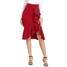 Элегантные офисные женские юбки до колена эластичная юбка с рыбий хвостом элегантная Высокая талия нерегулярная гофрированная сексуальная сумка бедра юбка 40 H