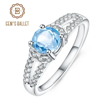 

GEM'S BALLET 1.05Ct Natural Swiss Blue Topaz Ring 925 Sterling Silver Solitaire Engagement Rings For Women Fine Jewelry