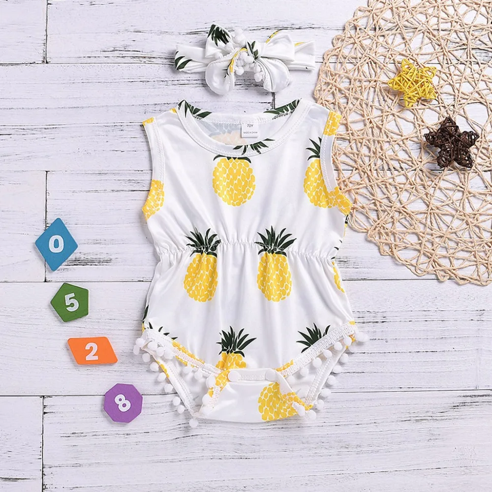 

Infant Baby Pineapple Print Jumpsuit Romper +Headband Outfits Set Rompers Romper baby boys girls jumpsuit new born