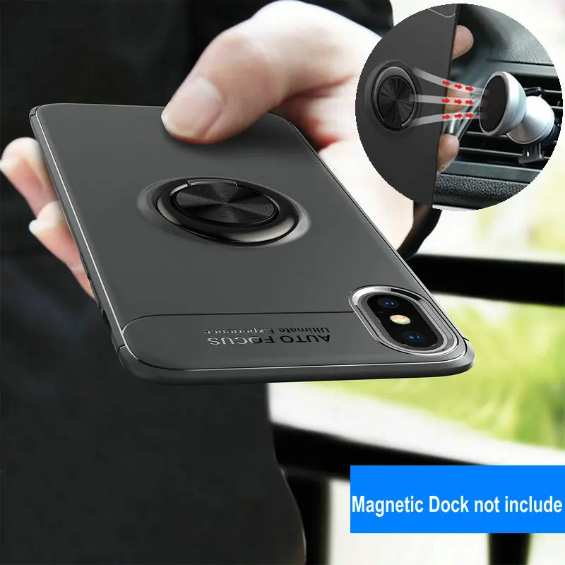 For iPhone XS MAX Case Funda XR Luxury Soft Silicone Cover X Plus Metal Finger Ring Holder Stand Cases |
