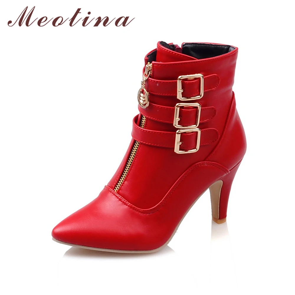 Meotina Shoes Women Boots Spring High Heels Ankle Boots Pointed Toe ...