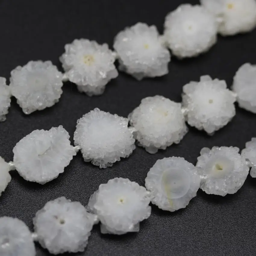 Approx 30pcs/str White Solar Quartz Sun Flower Shaped Loose Beads,Natural Druzy Raw Drusy Crystals Drilled Slab Pendants Bulk