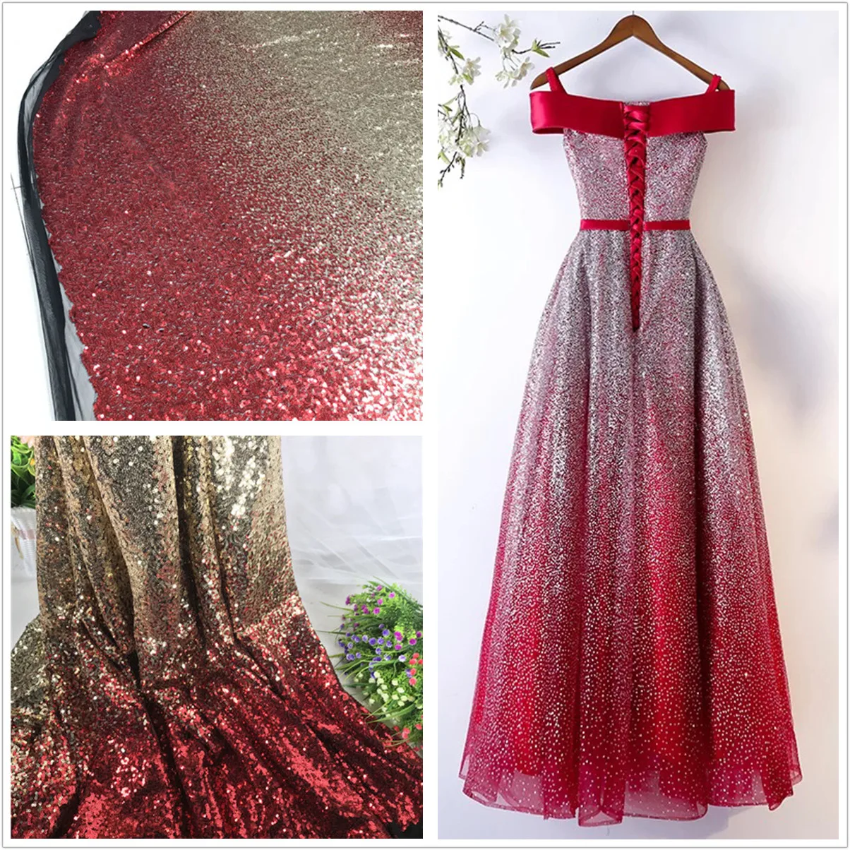 The big red gold sequins cloth fabric and graded beads costumes dress