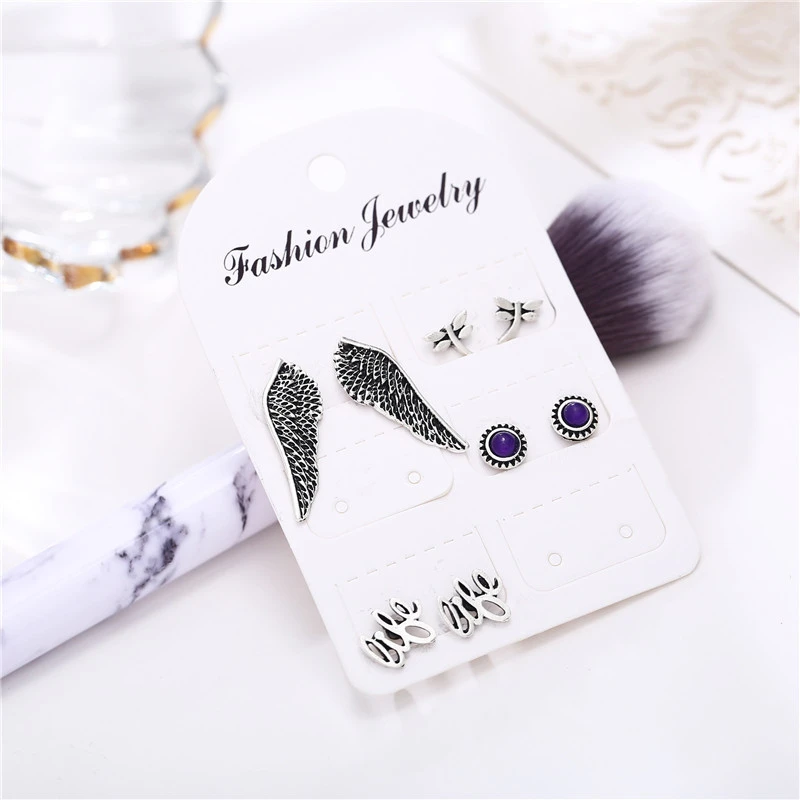 

Bohemia 4PCS/Set Stud Earrings Set For Women Vintage Ethnic Earrings Set Female Brincos Jewelry Gifts 2019 New Style