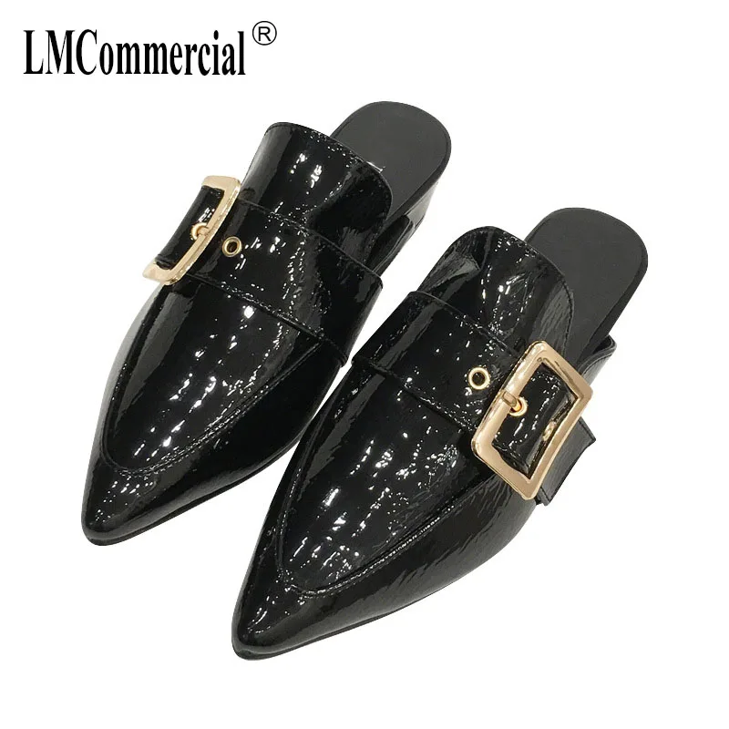 

Spring lacquer leather fastening pointed outside wearing lazy shoes heel slippers women anti-skid slippers summer female