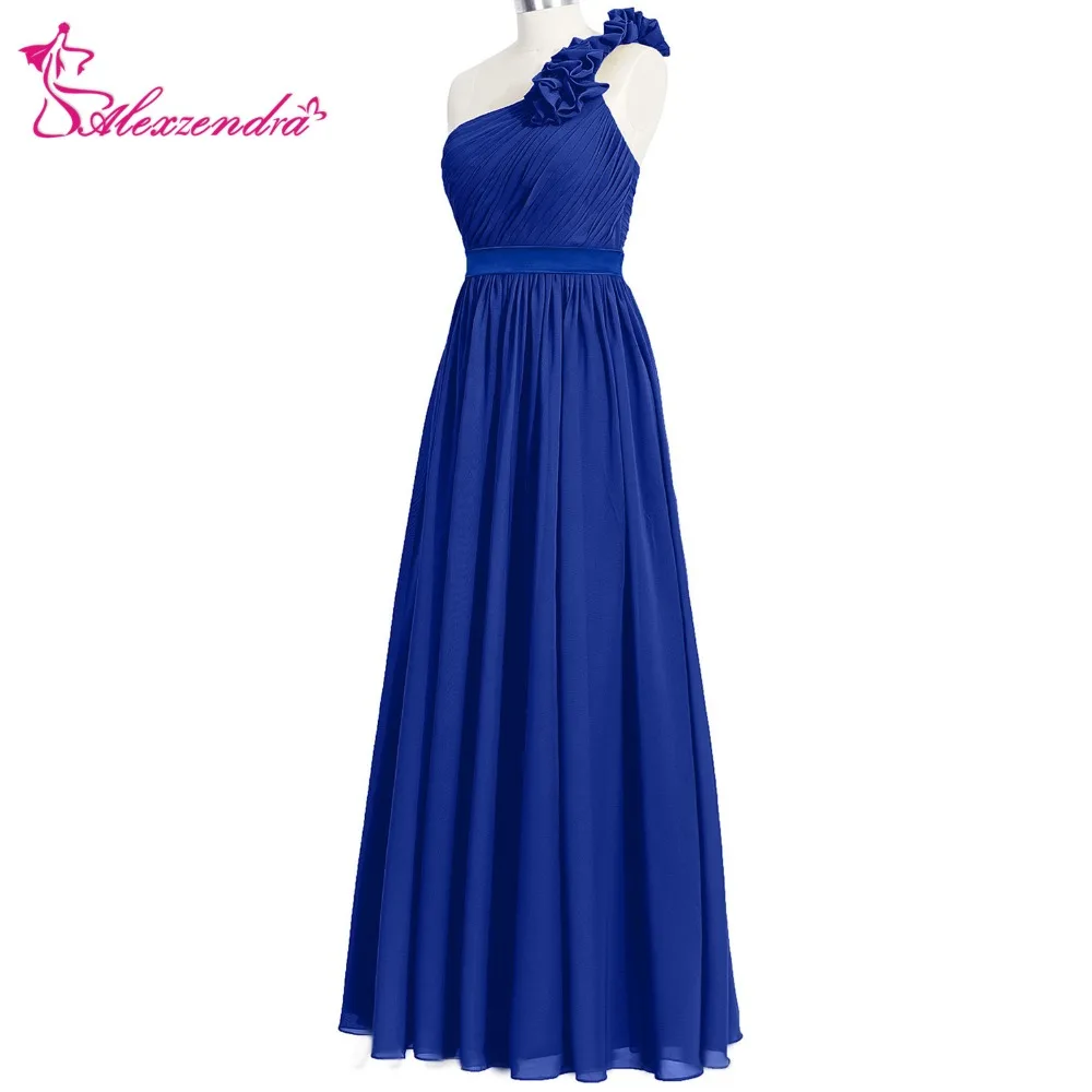 Alexzendra One Shoulder Royal Blue Chiffon Bridesmaid Dresses Simple
