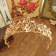 Женские золотые стразы цветок Свадебная Корона диадема свадебная диадема аксессуары для волос