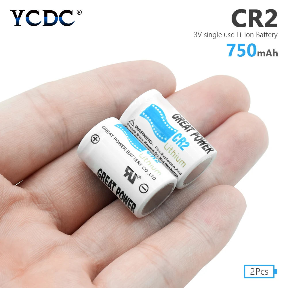 YCDC 2pcs 750mAh CR2 Battery 3V Lithium DLCR2 5046LC Batteries For Camera Alarm System