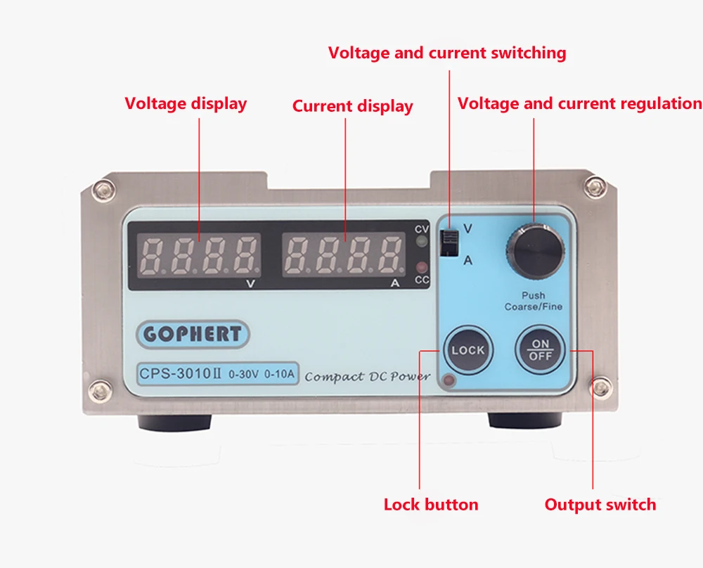 Мини-cps-3010II источник питания постоянного тока+ провод с зажимом типа "банан", адаптер для ЕС, Великобритании, США, OVP/OCP/OTP, низкая мощность, 110-230 В, 0-30 в, 0-10 А, CPS-3010