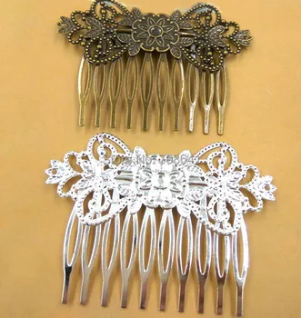 

Blank Hair Combs Multi-color Plated Brass Metal with 75x55mm Filigree Flower 10 teeth Hairwear Comb Settings Findings