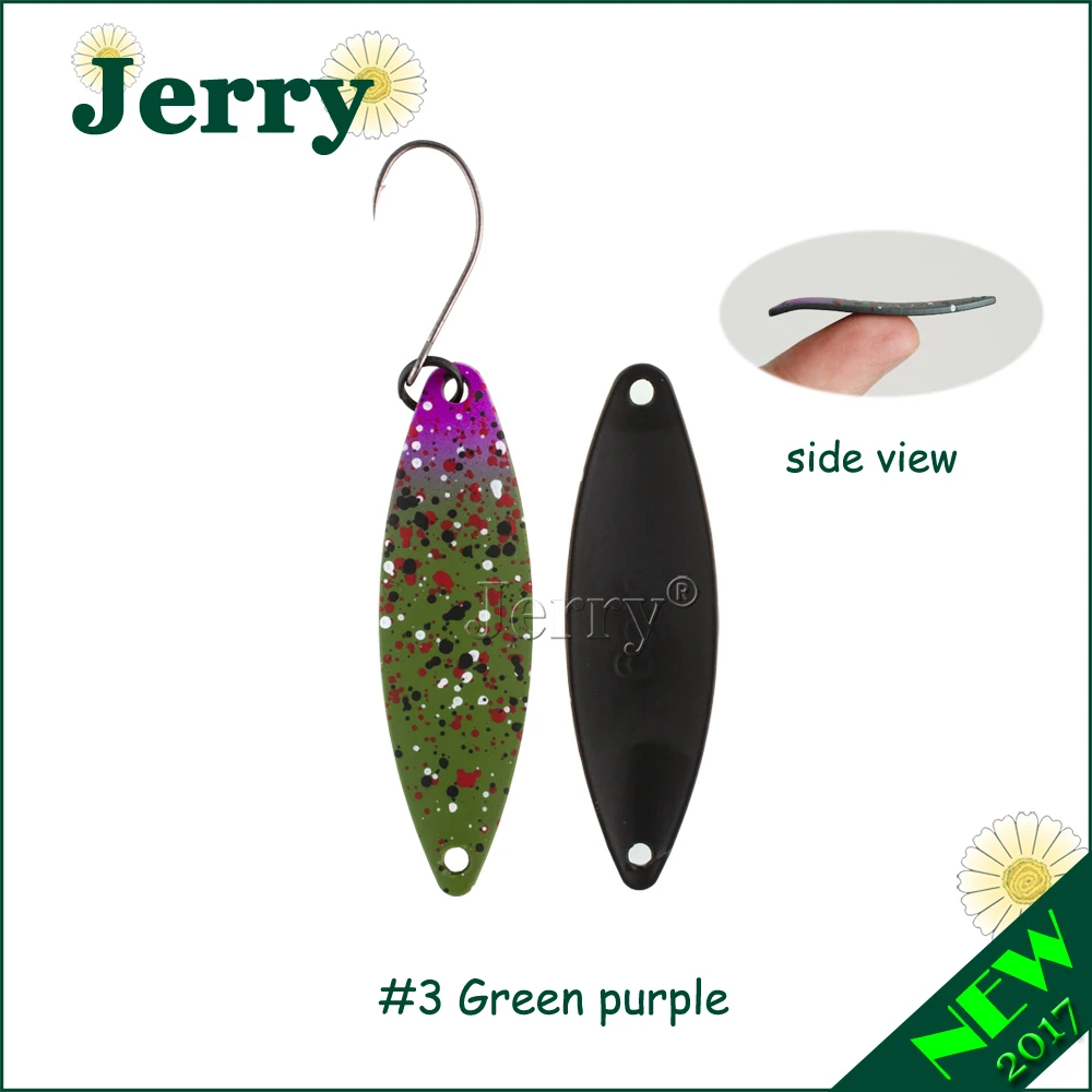 Jerry 1 шт. 1,6 г 2,7 г 2,5 г латунные ложки для форели пресноводные рыболовные приманки сверхлегкие рыболовные ложки - Цвет: 3. Green purple