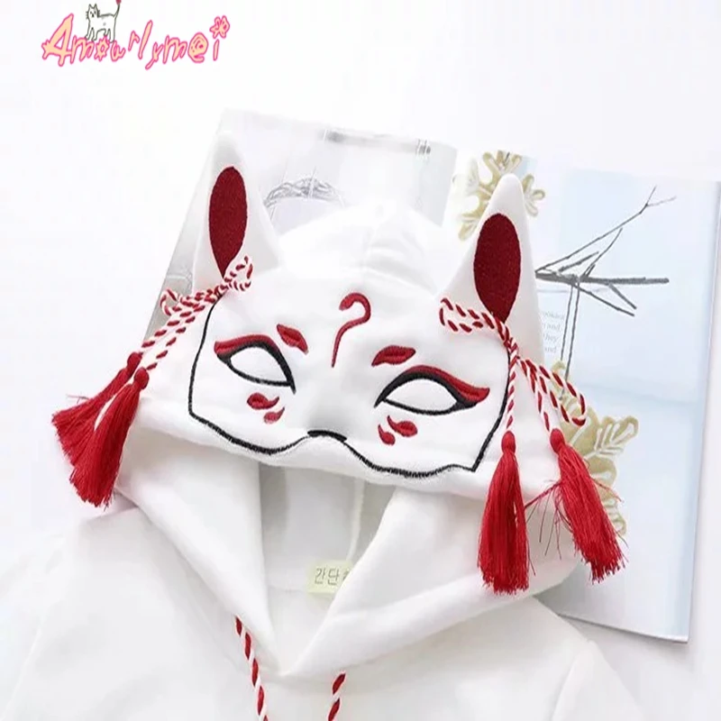Kawaii Fox вышивка кисточкой с капюшоном длинным рукавом Толстовка Mori Girl пуловер осень Японские Женские кофты Harajuku