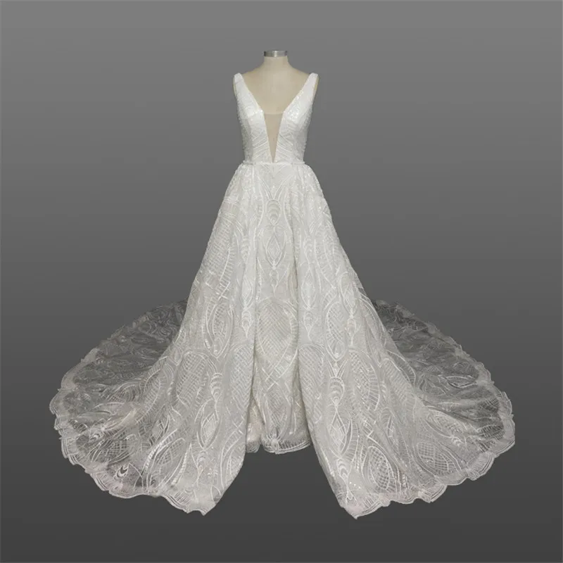 Modern High Quality Lace Overskirt Wedding Dress With Detachable