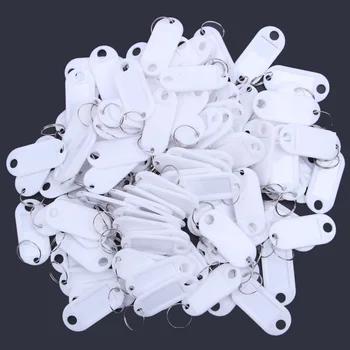 

100 Pcs White Color Plastic Baggage Tag Office Supplies Badge Holder & Accessories Key Ring Tags