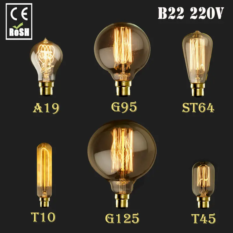 1//6x Antique Edison Filament Bulb B22//E27 Industrial Style Indoor Lights Lamp UK