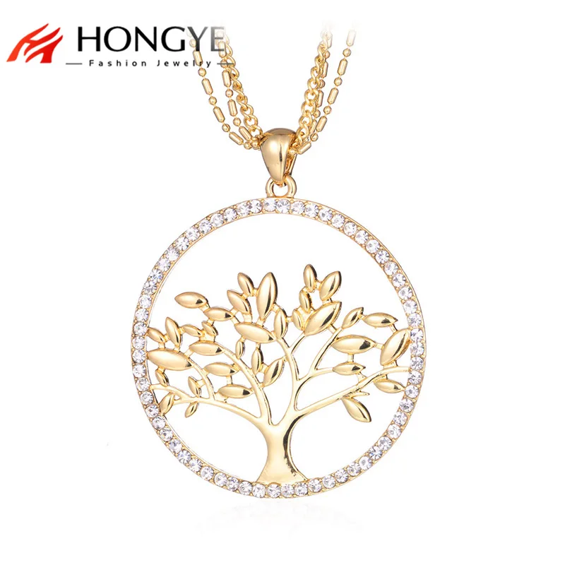 HONGYE Tree Of Life fashion 3 Long Necklaces For Women Vintage Crystal Multilayer Pendant Necklace Jewelry Gift | Украшения и